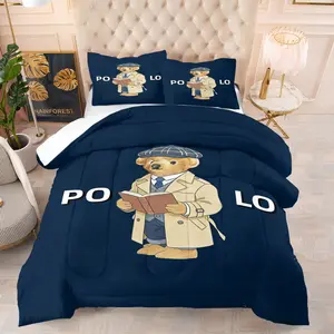 Teddy bear printed pattern bedding set, including 1 blanket and 1 or 2 pillowcases without pillowcases, soft children's or adult bedroom decoration gift, Soft Bedding Sets