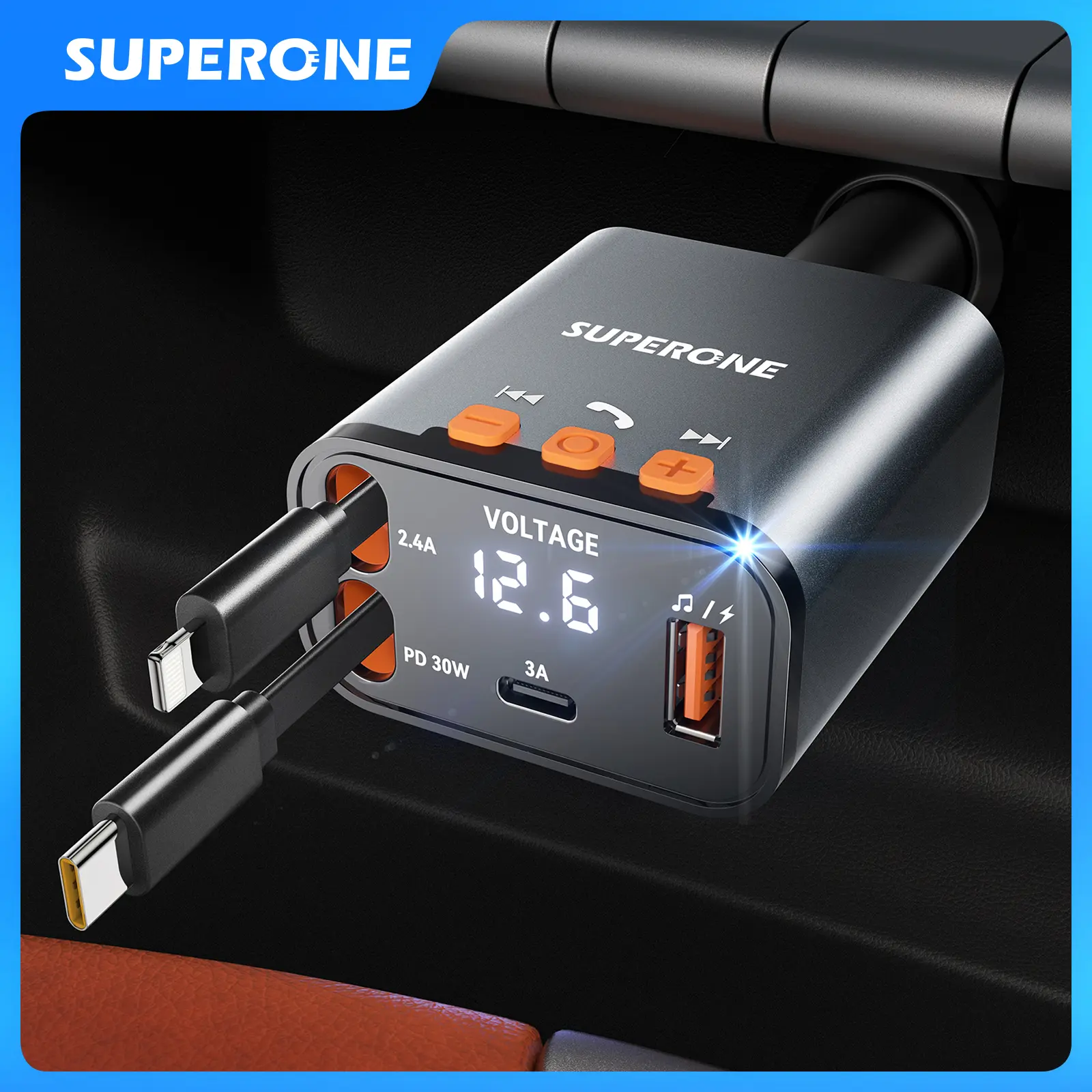 SUPERONE Bluetooth 5.3 Car FM Transmitter, 69W Retractable 12V Charger with Handsfree Calling, MP3 Player, USB & Aux Support, Automotive Auto Parts Accessories for Car summervibes 12 V Vehicle, Car Player summerwins,summerwins