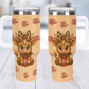 Highland Cow Tumbler 40oz,Christmas Highland Cow Dr. Pepper Tumbler,Stainless Steel Cup,30oz 20oz Tumbler With Straw,Cute Santa Cow Lover Dr. Pepper Gift, Birthday Gift, Ice Cup, Large Capacity Car Cup