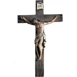 Christ Our Lord and Savior Crucifix Cross for Wall INRI  Decor 14 Inch for  or Office in a  Box Bundle