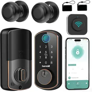 Front Door Lock Set: WiFi Door Lock Deadbolt with Handle Set with 2 Knobs Alexa Bluetooth Remote Code for Home Oil Rubbed Bronze