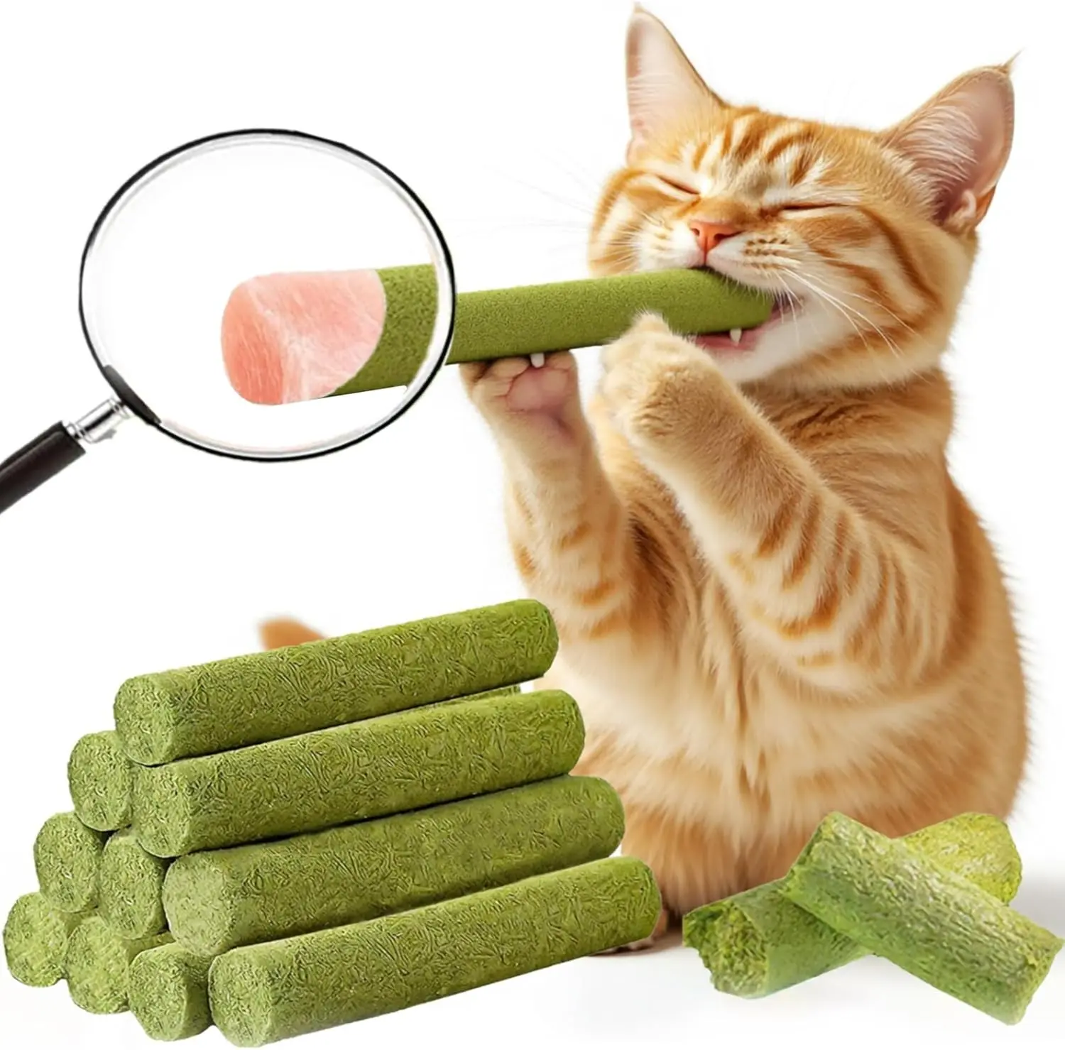18 Pack Cats Treat Cat Grass Teething Stick Kitten Toy Catnip Toys for Hairball Removal Freeze Dried Chew Dental Food for Indoor Kitty Lickable Edible Snack for Eliminate Fur Digestion