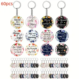 [2D Flat] 60pcs Acrylic Christian Keychain Floral Bible Verse Keychain Religious Scripture Gifts Gifts For Women Men