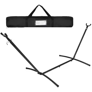 AnswerE Durable Outdoor Patio Hammock with 9FT Double Steel Adjustable Stand, 450lbs Weight Capacity, Included Carrying Bag, Black