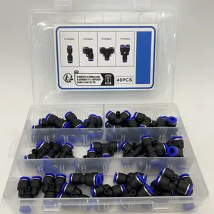 40pcs 6mm Quick Pneumatic Connector Accessories 10 Distributor/10 Elbow/10 Straight-through/10 Tee/Total 40 Pieces Cross-Border Combination push connector