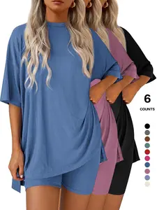 Women's Plus Size Summer Set, Fashionable T-Shirt & Tight Shorts, Casual Sportswear, Summer Athletic Wear, Beach Vacation Fitness Clothing, Sports Suit Set, Workout Sets