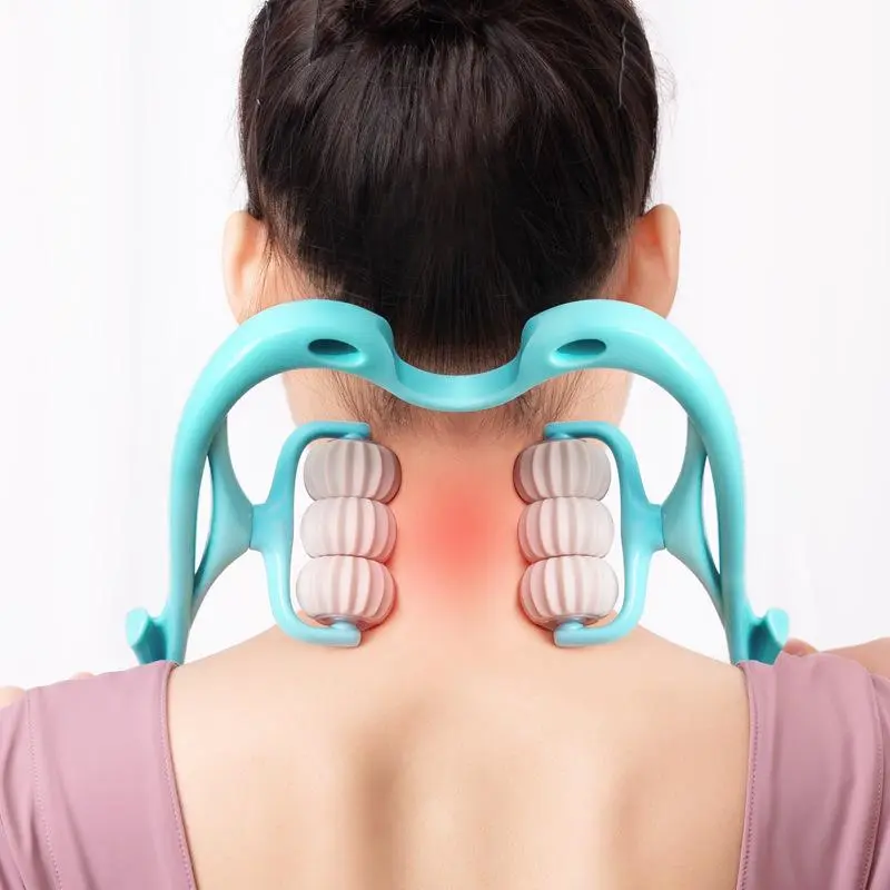 6-Roller Cervical Massager - Adjustable Pressure, 360° Smooth Rolling, Ergonomic Swan Design, Includes Natural Crystal Jade Scraping Board, Unisex, Pink/Blue Body Care Aesthetic Traditional