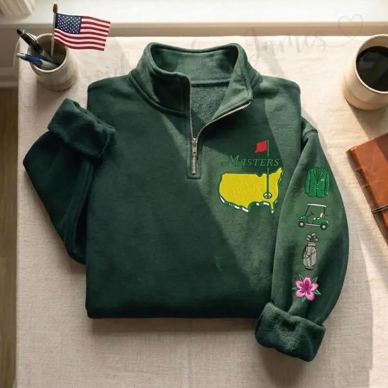 Masters Golf Tournament Embroidered Shirt, Augusta Preppy Quarter Zip Embroidery Sweatshirt, Pink Country Club Pullover Gift For Her