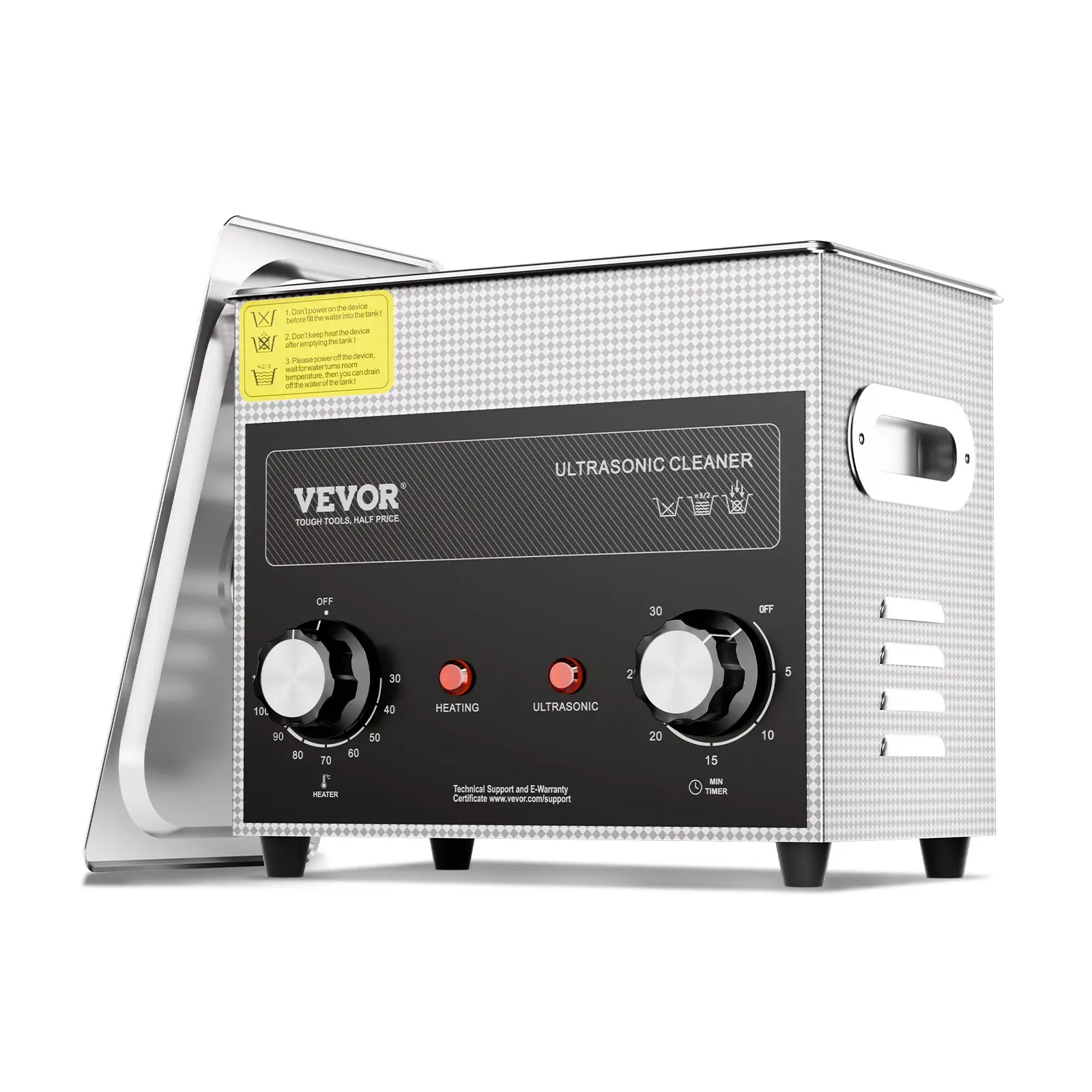 VEVOR 3L 40kHz Ultrasonic Cleaner, 120W Professional Digital Sonic Cavitation Machine with Heater, Timer, Basket, Knob Operation, 304 SS Tank, Everyday Cleaning for Watch Instruments, Metal Parts (265x165x225mm), Heating
