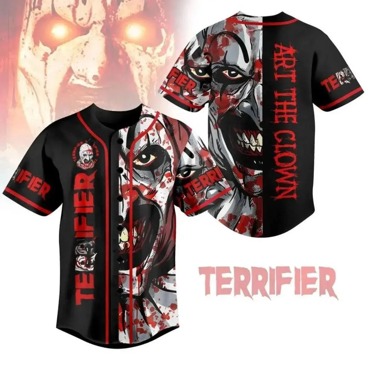 Terrifier Baseball Jersey, Art the Clown Inspired Horror Shirt for Halloween and Slasher Fans