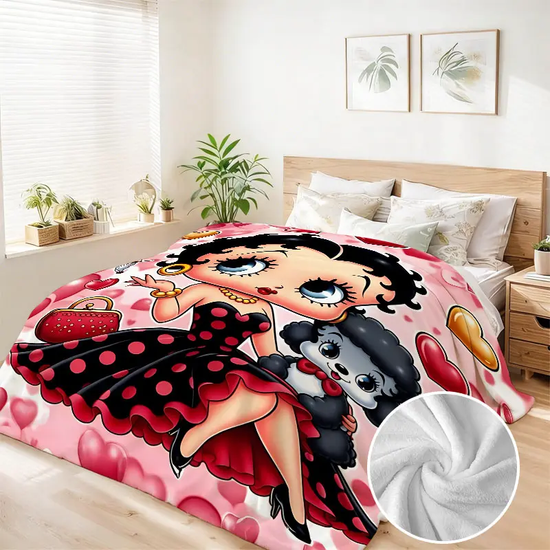 Betty Boop 90x108in Large Cartoon Flannel Throw Blanket - Ultra Soft for Bed, Travel - Ideal Birthday Gift for Women - Wall Decoration Bedding Throw, Throw Blankets