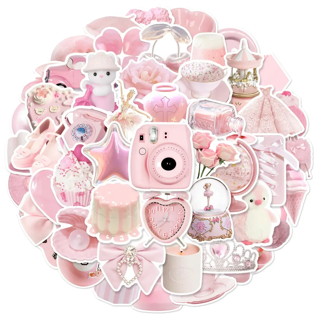 50PCS Simple Cute Pink Sweety Girl Style Graffiti Stickers for Scrapbooking Bicycle Hand Account Pencil Case Decals Aesthetic Stickers Art Stickers LanLanStickersWorld DIY Sticker Sticker Set