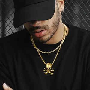 FaithHeart Gothic Pirate Skull Crossbones Necklace For Unisex Stainless Steel