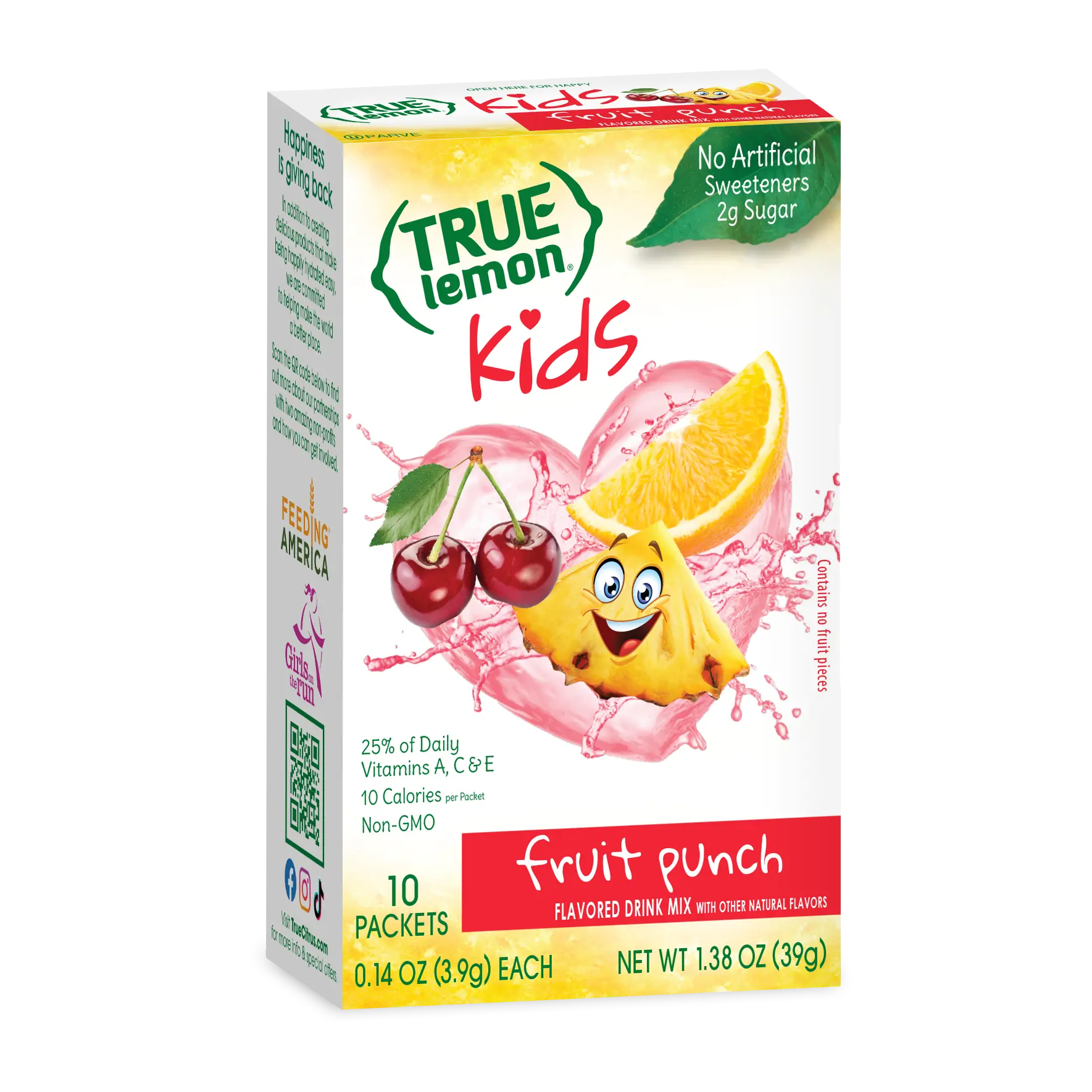 True Lemon Kids Fruit Punch Drink Mix | 92% Less Sugar Than Juice | No Artificial Sweeteners | 10 Cal