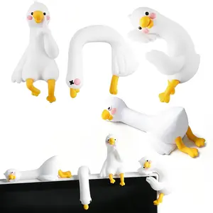 4Pcs Resin Goose Figurines, Mini Lazy Ducks Statues for Computer Monitor Decor, Car Dashboard/Desk/Photo Frame/TV/Office Accessories, Funny Gift & Decorations (White-Duck)