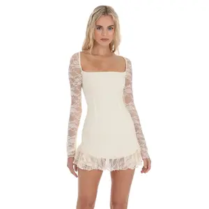 Long Lace Sleeve Ruffle Dress in Cream Long Lace Sleeve Ruffle Dress in Cream