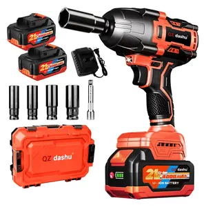 QZ Dashu 1200 High Torque Cordless Electric Impact Wrench 50-99W 1/2" Large Torque 3-Speed Adjustable with 2 Batteries 4000mAh 5 Sockets for Car Repair & Construction