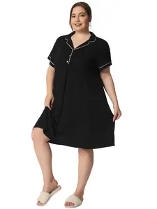 Agnes Orinda Plus Size Button Down Sleepshirt Nightdress Sleepwear Pajama Dress