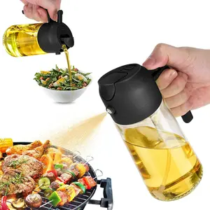 Dark Green Glass Oil Sprayer 3 Pack, Light-Blocking 16oz 2-in-1 Oil Dispenser for Kitchen, Air Fryer and Outdoor BBQ