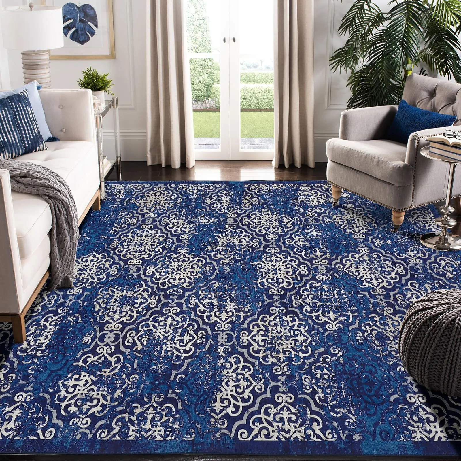 【GARVEE】Low-Pile Pet-Friendly Rug - Machine-Washable Snowflake & Ethnic Prints - 5x7ft to 10x13ft Sizes - Safe for Kids, Pets, Dorms & Nurseries