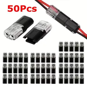 50pcs Double - Wire Plug-in Connector with Locking Bucklee, Wire Connectors Push-in - Pluggable 2 Pin 2 Way LED Wire Connectors, Double Wire Plug in Connector - Fast Connect