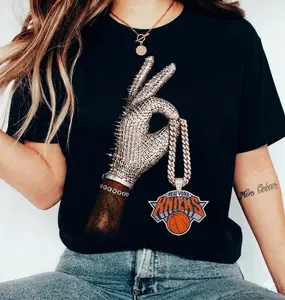 Youth and Adult Basketball T-Shirt, Knicks Bling Hand Sign Graphic Tee