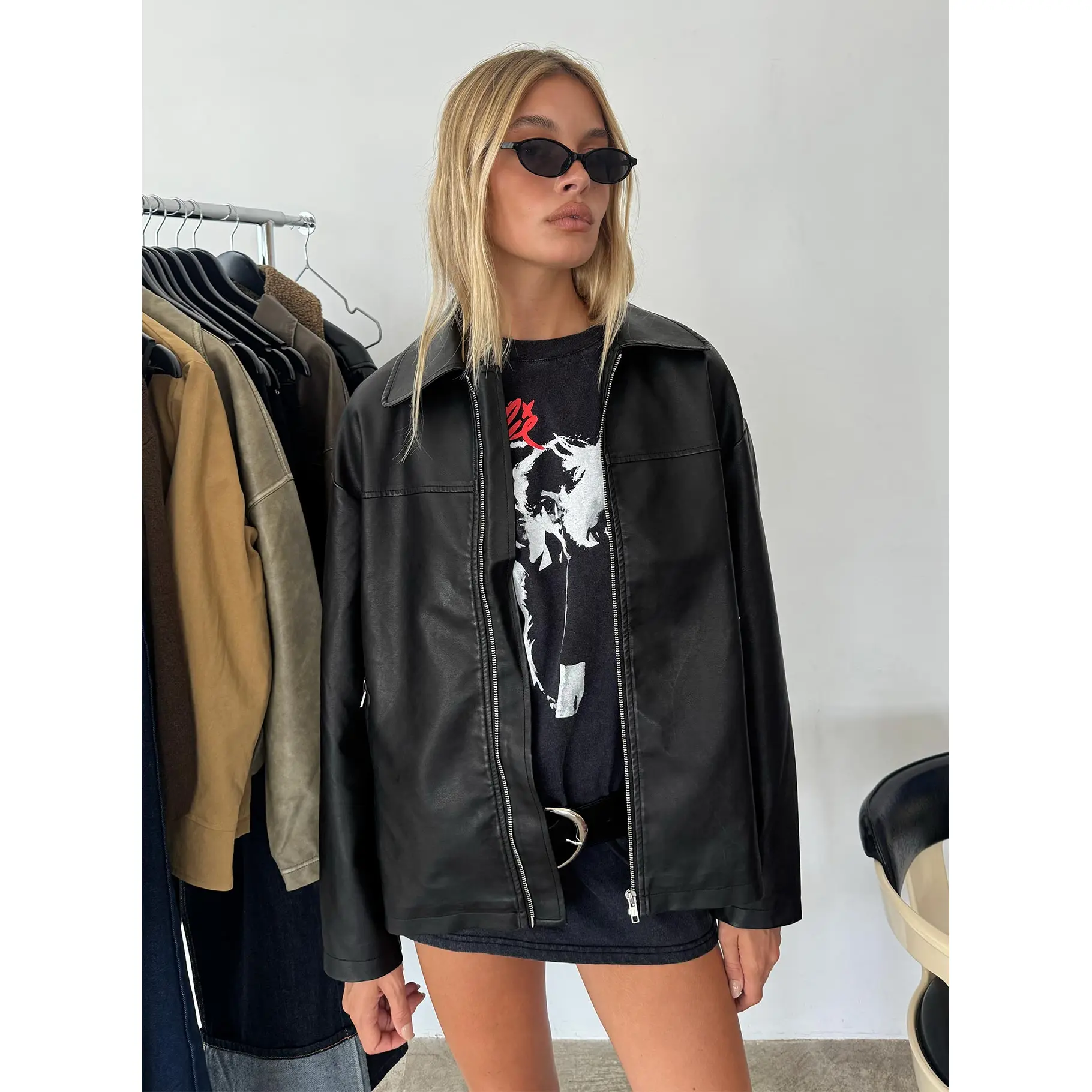 Napoleon Faux Leather Jacket Black
