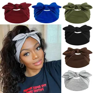 6pcs Rabbit Knot Hairbands, Elastic Fashion Bunny Ears Bow Headscarf, Sweat Absorbent Yoga Sports Headband, Fall & Winter Style