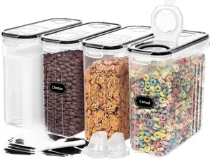 4PCS Cereal Containers Storage 4L/135.2 oz Airtight Food Storage Containers with Pour Spout for Kitchen Pantry Organization Plastic Cereal Dispensers Measuring Cup & 20 Labels BPA Free Lid Scale