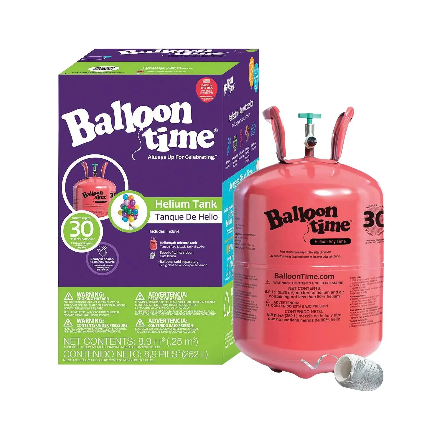 8.9 cu. ft. Lightweight Disposable Compressed Helium Metal Medium Portable Tank Kit for Balloons - Includes Pump, Ideal for Balloon Decor, Birthday Decor, Wedding Events