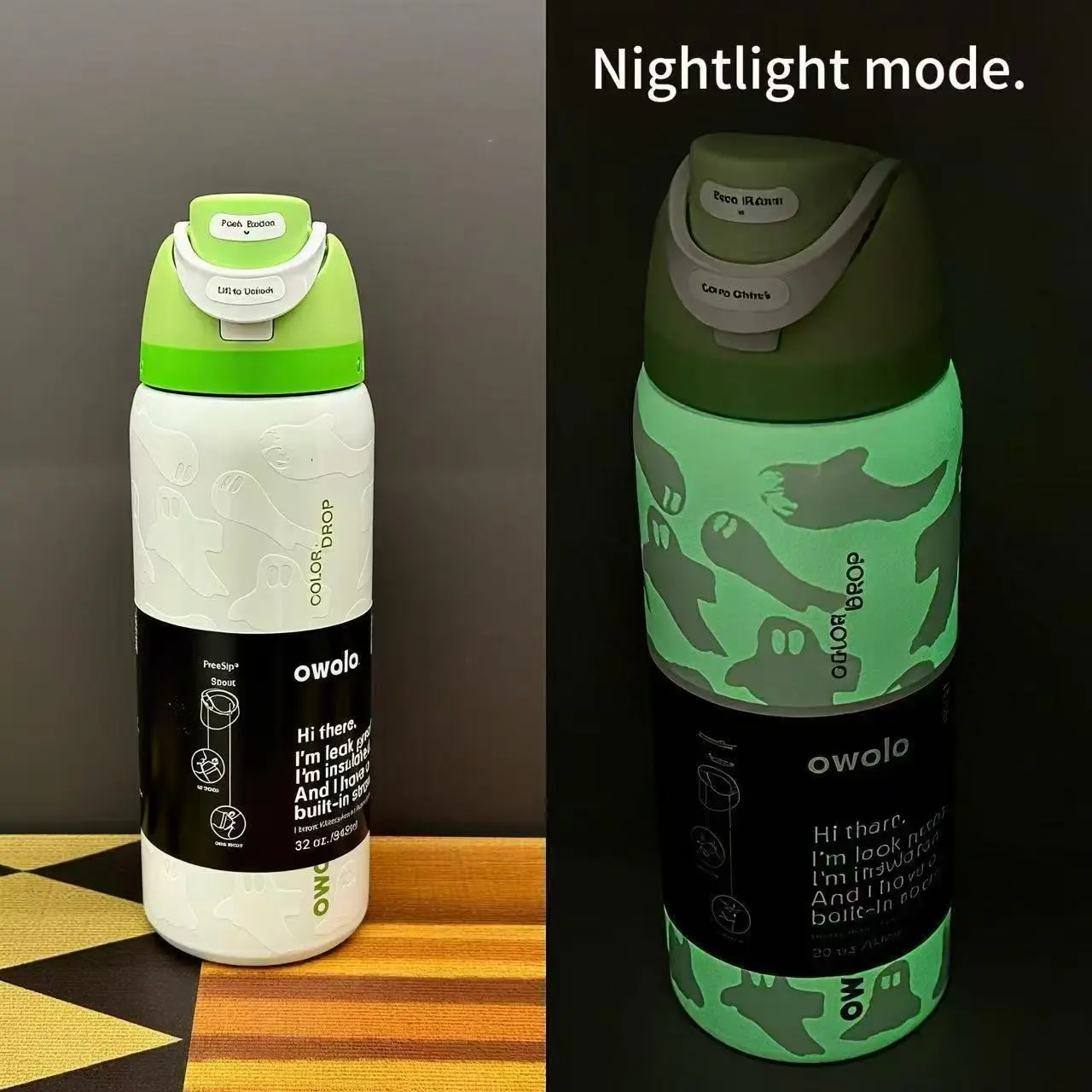 Owala FreeSip Halloween Ghost Glow in the Dark Tumbler 32oz Stainless Steel