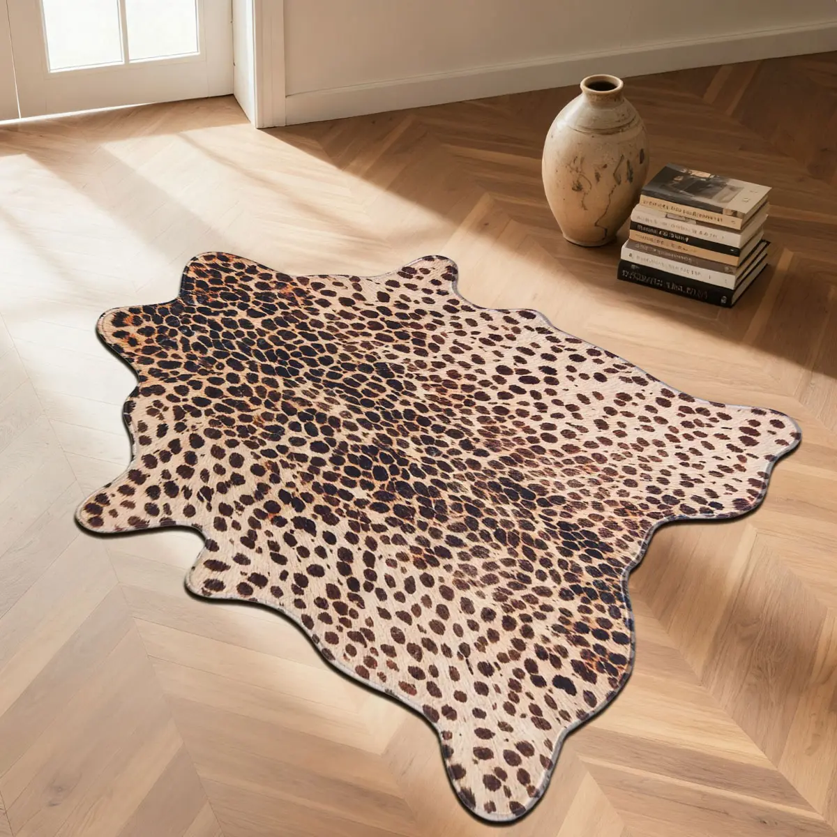 1pc Quick-Dry Fade-Proof Coffee-Leopard Faux-Wool Area Rug｜Lazy-Fit for Entry/Kitchen/Sofa, Multi-Scene Gift, Soft Washable Decorative Rugs Leopard Print Home Decor Rug