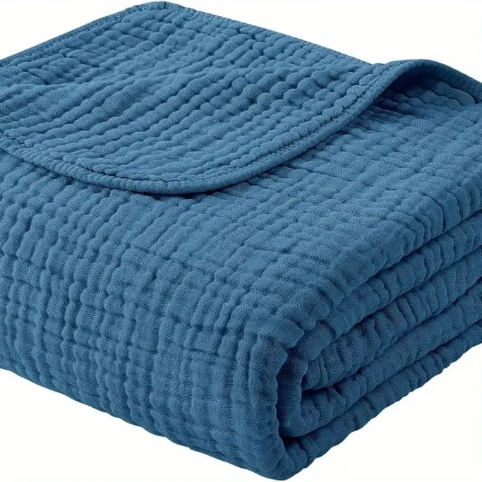 100% Cotton Muslin Blanket Textured Waffle Crinkle Throw Blanket Lightweight Breathable Washable Soft Bed Quilt For Bedroom Couch All Season Home Decor