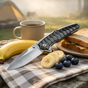 Lightweight Folding Camping & Kitchen Tool 4.28" Stainless Steel Blade Non-Slip Handle for Food Prep & Outdoor Cooking Tasks Secure Liner Locking Mechanism