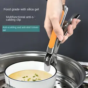 1 piece of stainless steel kitchen clamp with silicone grip - anti scald, anti slip bowl clamp and elevator - multifunctional kitchen utensil