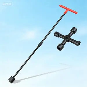 4-Way T-Handle Water Shut Off Tool, 32 Inch Steel Utility Key for Curb Main Valve, Meter Box Access Tool, Heavy-Duty Shutoff Wrench, Reusable Water Service Key with Ergonomic Grip