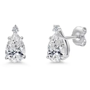 14K White Gold DEF Lab Grown Diamond and Lab Grown Diamond Stud Earrings for Women | 1.50 Cttw | Gemstone April Birthstone | Pear Shape 8X5MM