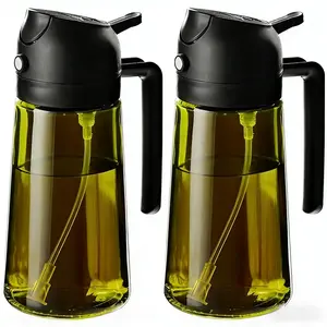 2 Count 2 in 1  Sprayer for Cooking 16oz/470ml Light-Blocking Dark , Olive  Dispenser Bottle for Kitchen, Premium Dark Green Glass  Bottle, Food-Grade  Mister for Air Fryer, BBQ;Ideal for grilling and barbecuing; kitchenware Leak-Proof Dual-Function Oil