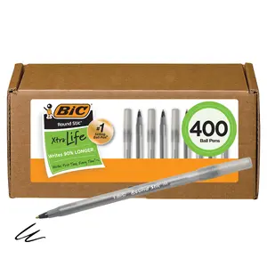 BIC Round Stic Xtra Life Ball Point Pen, Black, 1.0mm Medium Point, 400 Pack