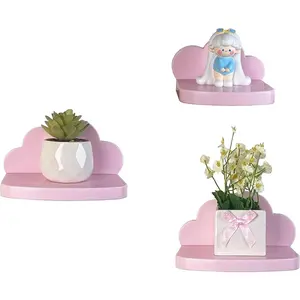 Small Floating Shelves Mini Cloud Shelves Hanging Display 6 Inch Wall Shelf for Bathroom Livingroom Bedroom,3 Pack,with 2 Types of Installation, Pink, 6"D x 3"W x 3.5"H