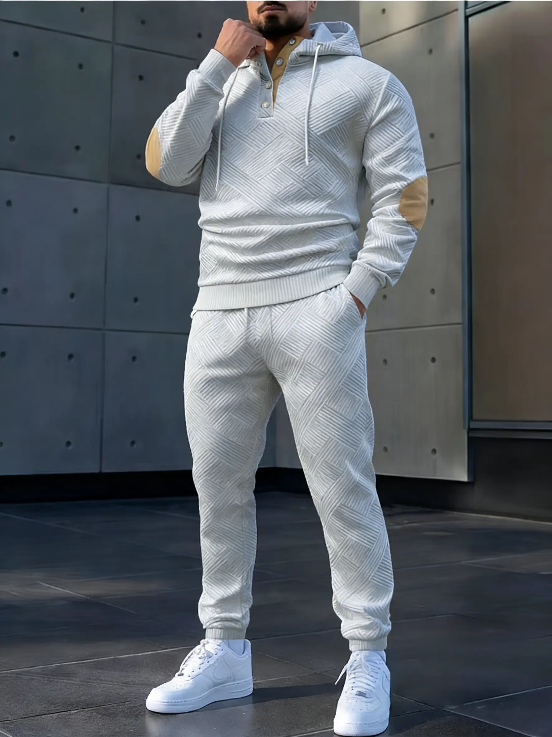 Men's casual fashion suit knitted jacquard sweatshirt and pants two-piece set