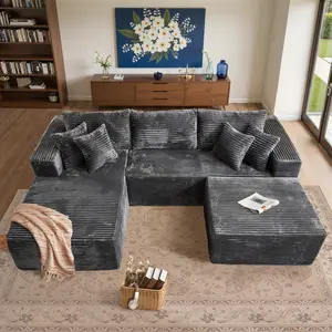 108“ Boneless Cloud Sectional Couch with L-Shaped Chaise, Removable Ottomans, Modern Modular Design, Deep Seat, No Assembly Required