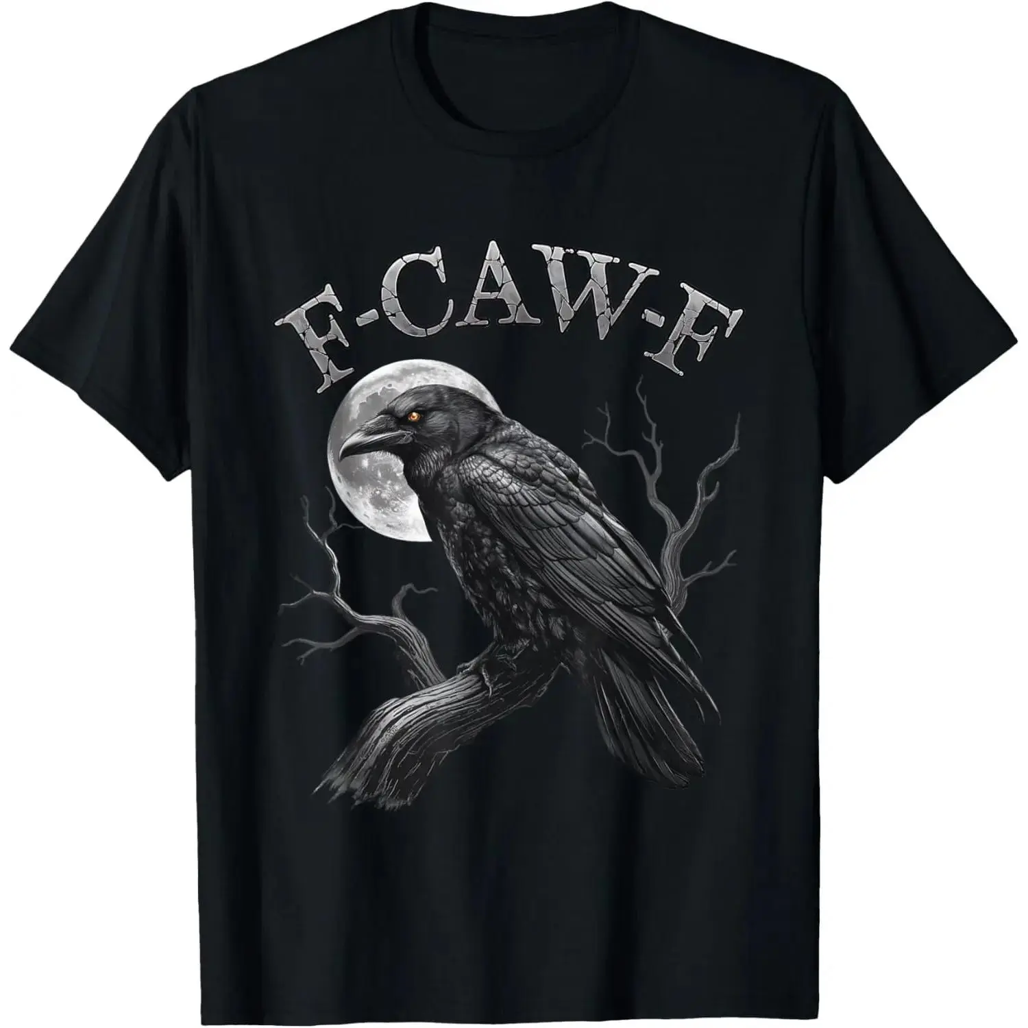 Men's 100% Cotton Gothic Full Moon Crow Graphic Crew Neck T-Shirt - Breathable Oversized Cut Top, Dark Aesthetic Raven Print Alt Streetwear Tee