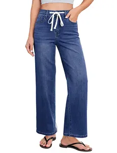 luvamia Wide Leg Jeans for Women High Waist Stretchy Denim Pants with 5 Pockets Adjustable Drawstring Relaxed Fit Trouser Jeans - Womenswear, Bottoms, Bottom