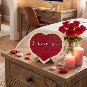 Heart-Shaped Wooden Jigsaw Puzzle Gift for Couples, Romantic Wedding Game Prop, DIY Building Block Set for Family Home Decoration