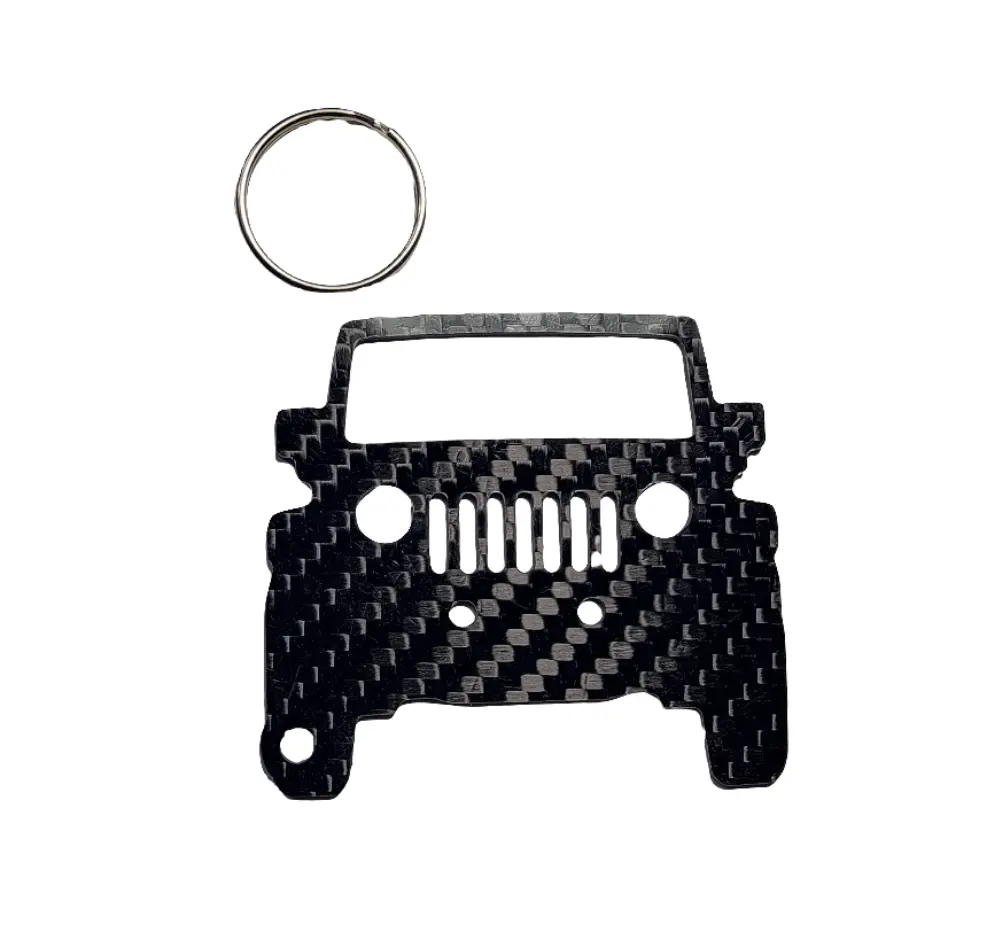 Carbon Fiber keychain for Jeep Wrangler JK (2007-2018) 3rd Generation Inspired Keychain Lanyard  front view Glossy Twill