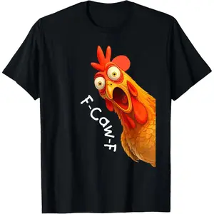 Funny F-Caw-F Chicken Graphic T-Shirt, Women's Casual Round Neck Streetwear Top with Short Sleeves