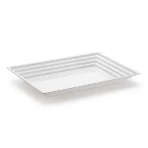 9" x 13" White Rectangular with Groove Rim Plastic Serving Trays