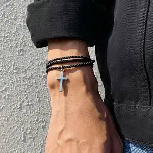 [New Product Offer] Black Braided Rope Cross Bracelet Multi-layer Simple Fashion Braided Bracelet Suitable for Daily Couple Jewelry