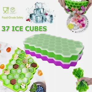 37 Grids Silicone Ice Cube Tray with Honeycomb Design, Available in Two Colors, Includes Lid, Easy to Clean